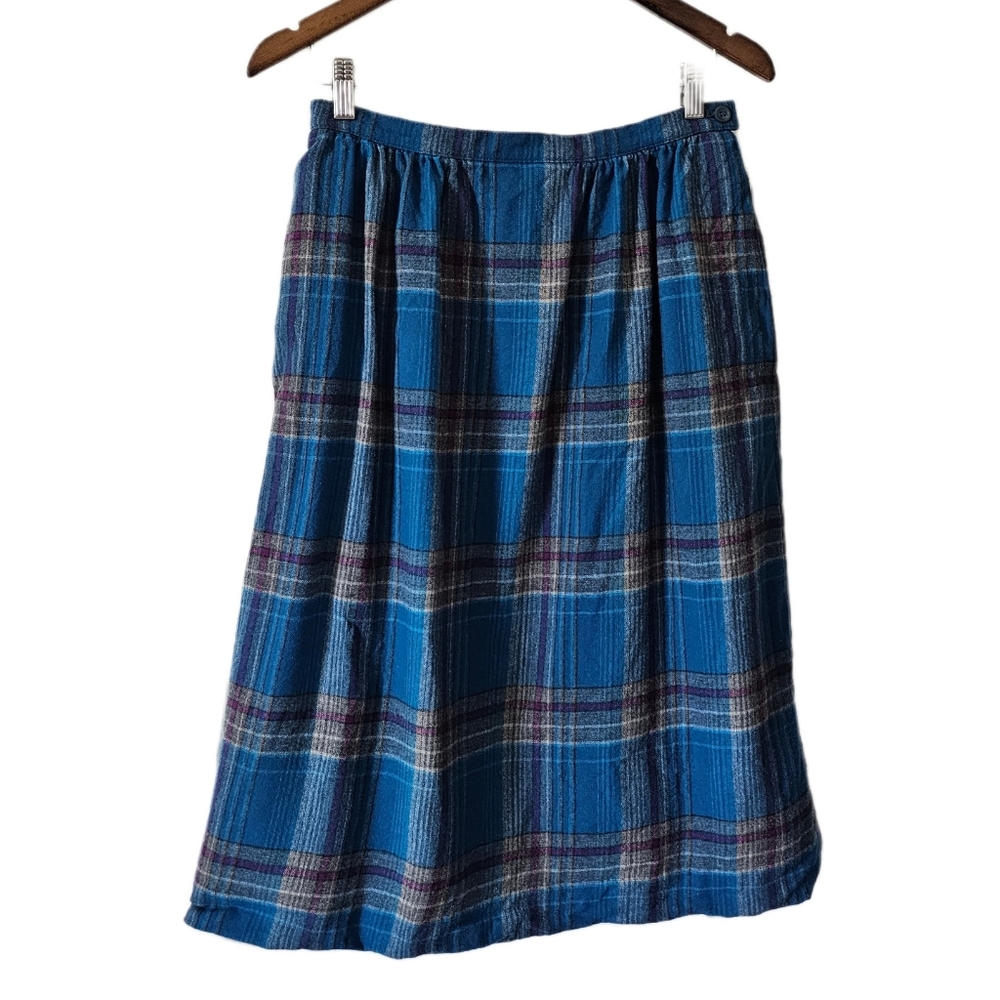 Pendleton Tartan Plaid Blue Wool Midi Skirt Size 12